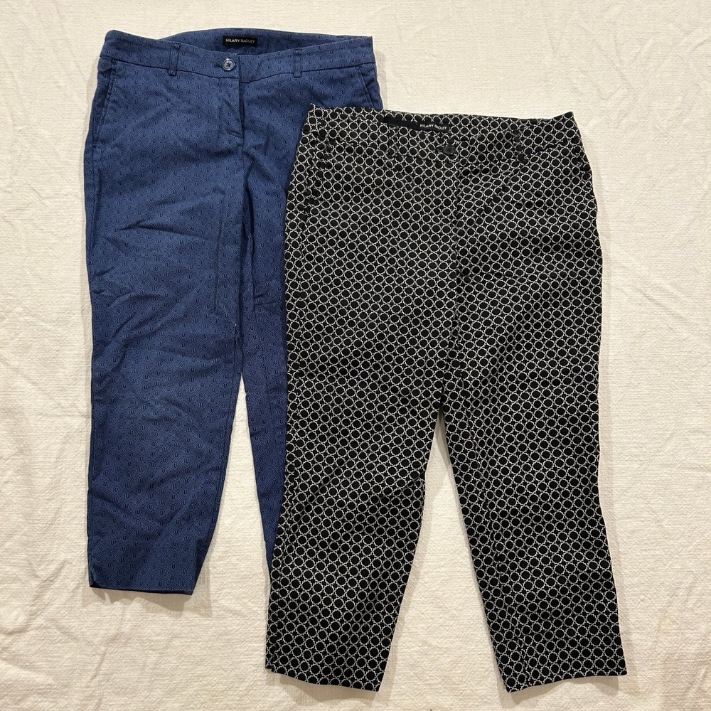 Lot of 2 Hilary Radley Womens Geometric Print Ankle Pants Navy Black White Sz 8